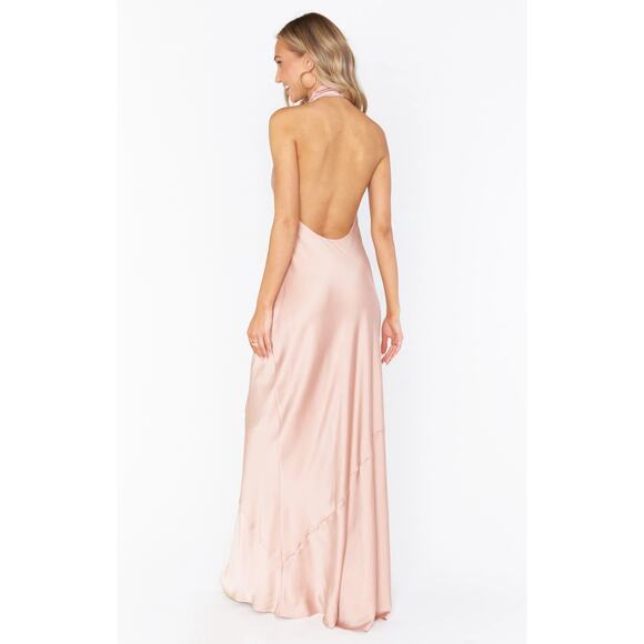 Show Me Your Mumu Jasmine Halter Maxi Dress Rose Gold Luxe Satin L - Picture 9 of 9